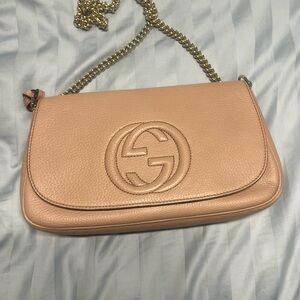 Gucci Soho Dusty Pink Chain Shoulder Leather Bag with Tassel